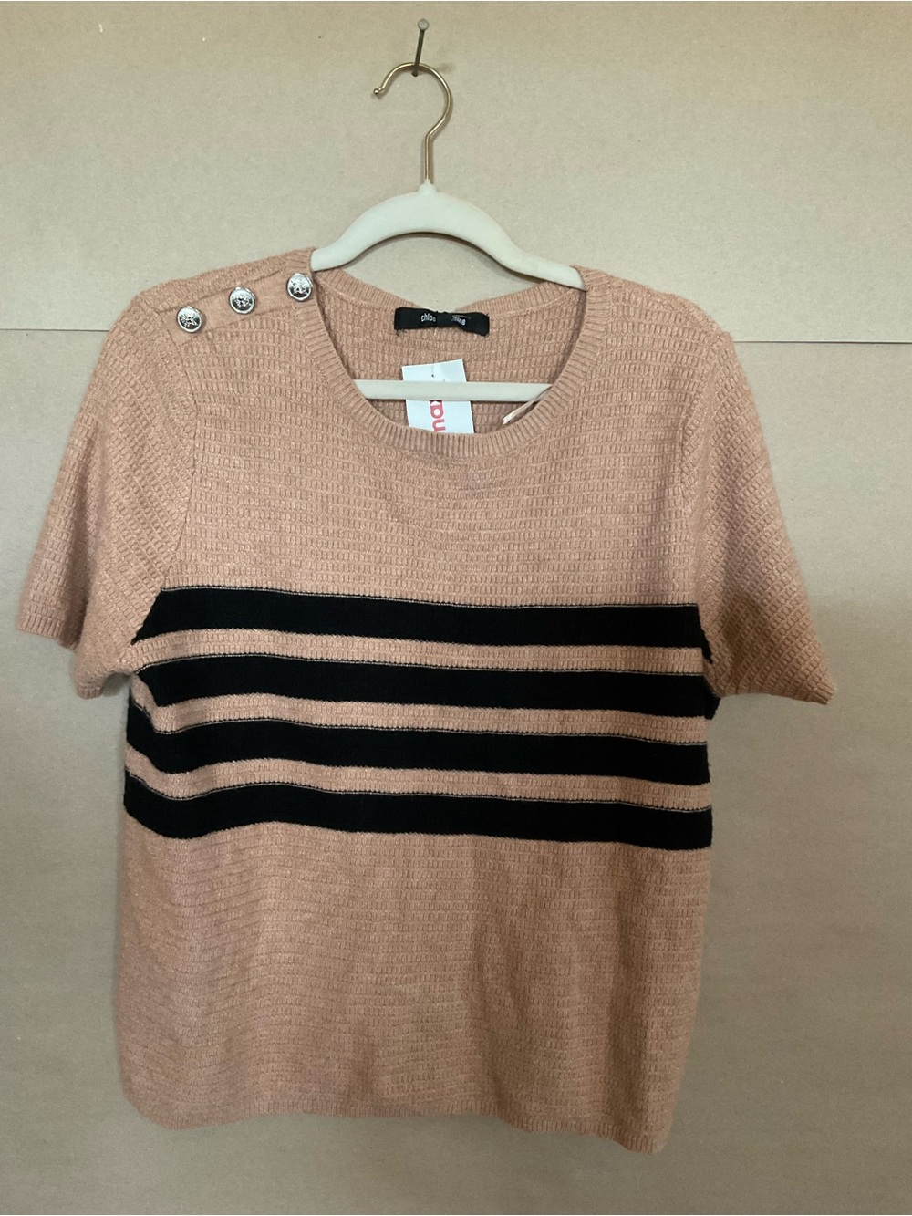 Chloe & Jasmine NWT Striped Knit Sweater with Shoulder Buttons. Size L.
